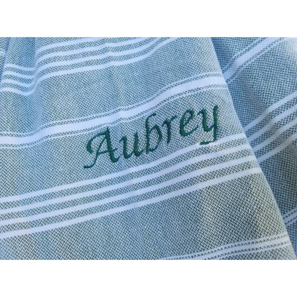 Aubrey personalized Turkish green striped Beach Towel blanket